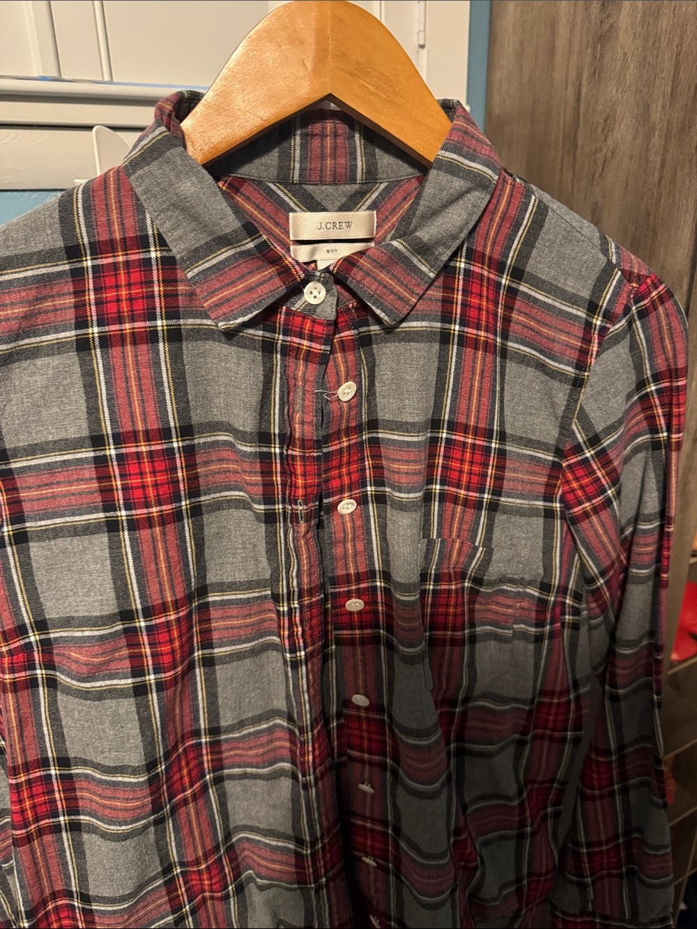 J. Crew Women’s Red and Gray Plaid Button-Down Shirt